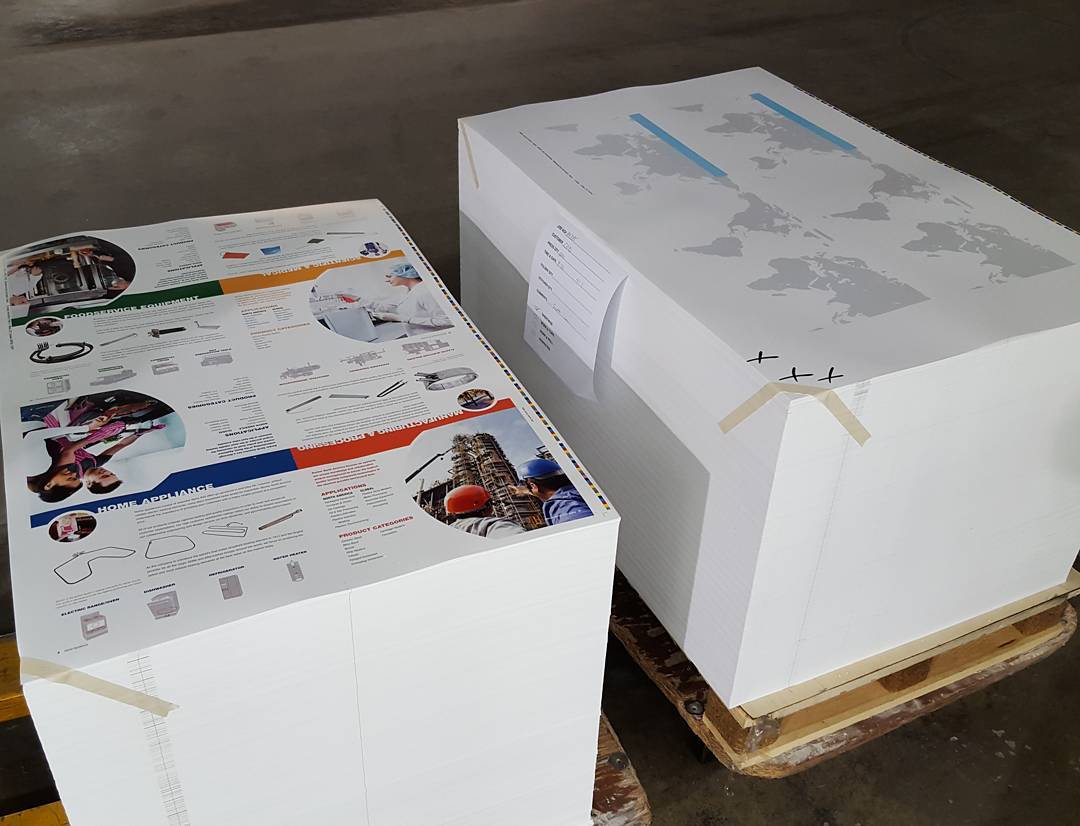 Booklet printing for Backer North America - In progress photo of the large press sheets before cutting and stitching. (Designed by January Creative LLC)